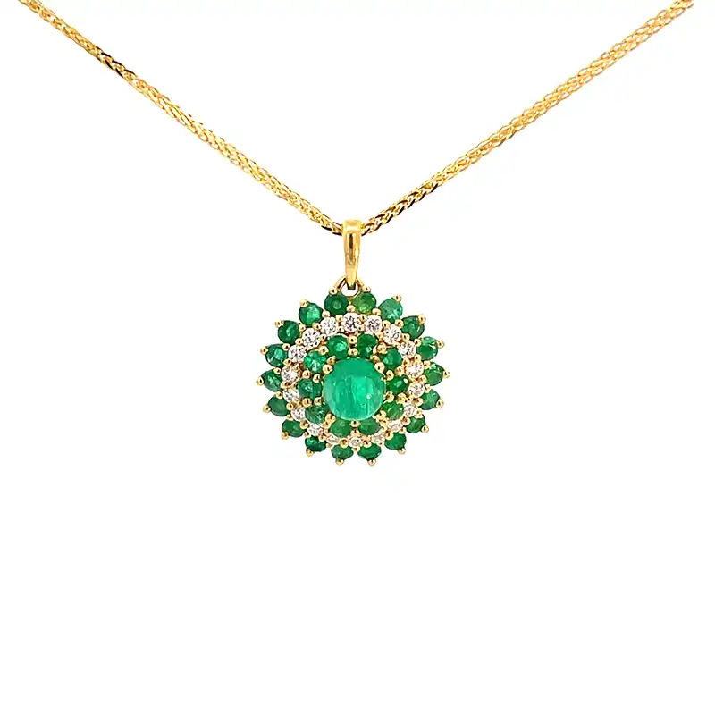 Round Pendant Set in Emerald and Diamonds in 18K Gold